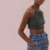 Navy Jacquard Spot Satin Ruffle Back